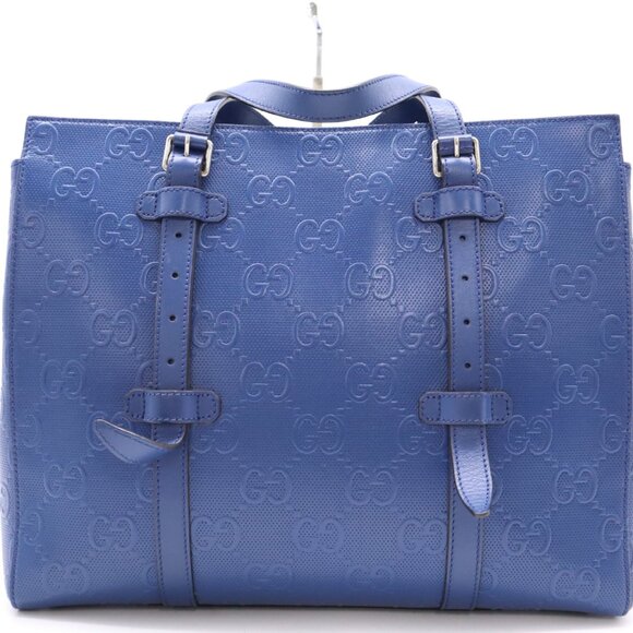 GUCCI Blue GG embossed leather tote bag - Picture 2 of 12